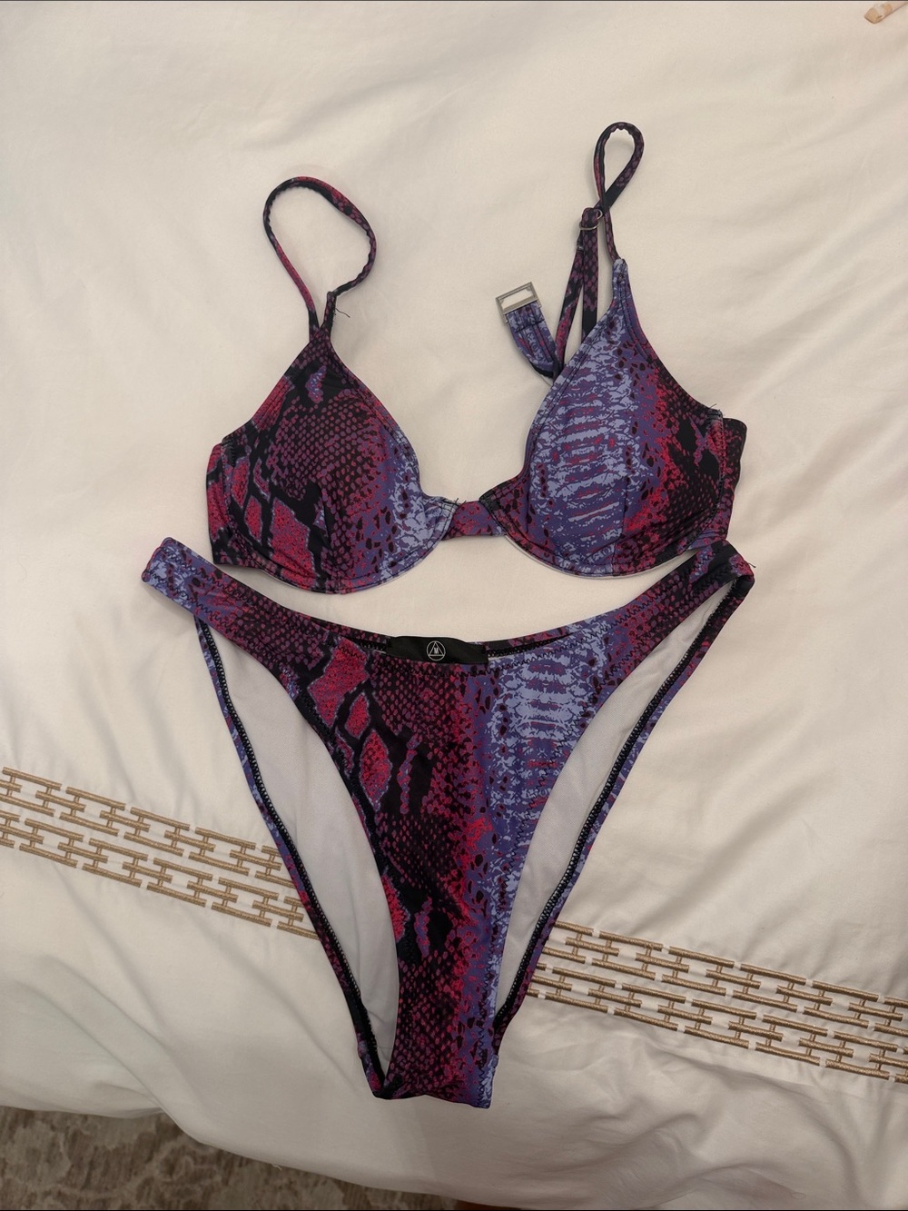 Missguided Purple & Pink Snake-Print Bikini